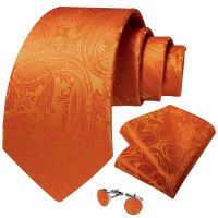 8cm Orange Paisley Silk Ties for Men Pocket Square Cufflinks 150cm Length  Business Wedding Party Neck Tie Accessories Wholesale