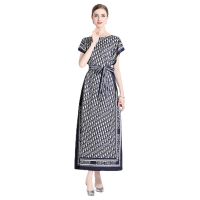 Womens Maxi Dress Long Dress Fashionable All-Match Off-Neck Loose Drawstring Dress with Belt