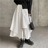 Gothic Frosty Irregular Skirts Pants Women High Waist Solid White Black Brown Long Pleated Skirts 2022 Korean Hip Hop Streetwear