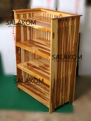 SLK ชั้นวางของ วางของใช้ในบ้าน งานไม้สัก แบบซี่ 4 ชั้น สีลายไม้ desk