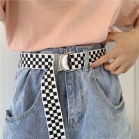 【YF】 Checkerboard Canvas D Buckle Waist Student Teenager Men Jeans Belts