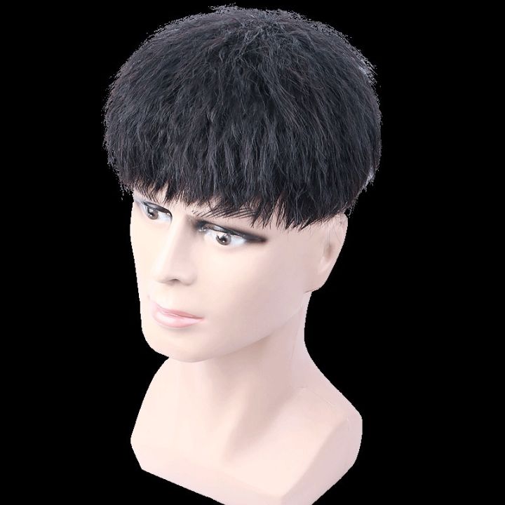 fashion-short-men-toupee-100-human-hair-wigs-for-male-natural-and-brown-color-toupee-hair-replacement-with-side-bangs-foil-hot-instant-noodles-volume-fluffy