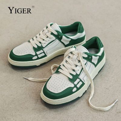 YIGER คู่รองเท้าสเก็ตของผู้ชายย้อนยุครองเท้าผ้าใบลำลองรองเท้าใส่พักผ่อนวินเทจรองเท้าเสริมส้นรองเท้าสเก็ต