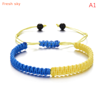 Fresh sky สร้อยข้อมือเชือกทอยูเครนทำด้วยมือสำหรับผู้หญิงเครื่องประดับคู่รักแบบถักมือปรับสายได้ลูกปัดร้อยรูปหัวใจของขวัญสำหรับสาวๆ