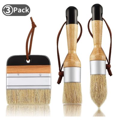 3 Pieces Chalk And Wax Paint For Wood Furniture Home Decor Brushes Bristle Stencil Flat Pointed And Round Chalked Paint Brushes