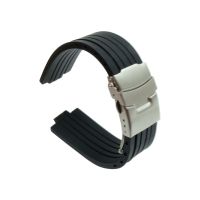 【September】 24mm x 11mm Silicone Rubber Watchband for Oris Aquis Watch Band Convex Strap Stainless Steel Safety Buckle Wrist Bracelet Black