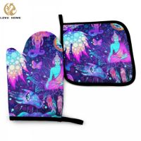 Psychedelic Mushroom Oven Mitt and Pot holder Set Heat Resistant Non Slip Kitchen Gloves with Inner Cotton Layer for Cooking BBQ