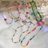 MIAOYA Fashion Jewelry Shop สร้อยคอลูกปัดรูปใบหน้ายิ้มดอกไม้สำหรับผู้หญิงประดับด้วยอะคริลิคของขวัญปีใหม่สำหรับนักเรียน