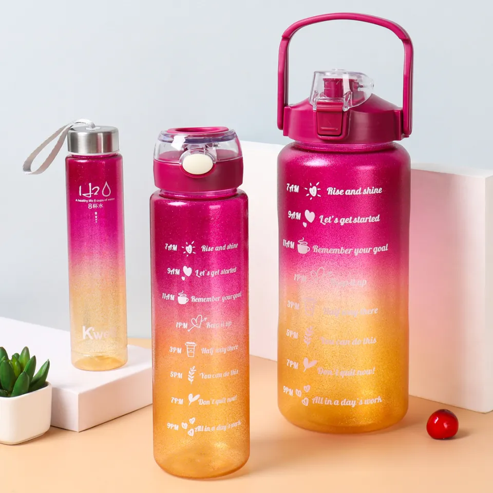 3 Motivational Glitter Water Bottle 3 in 1 with Straw Time Marker  2L+900ml+500ml - 99 Rands