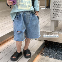 Childrens pants 2023 Summer boys and girls ripped frayed washed cotton denim shorts baby Korean style loose cropped pants