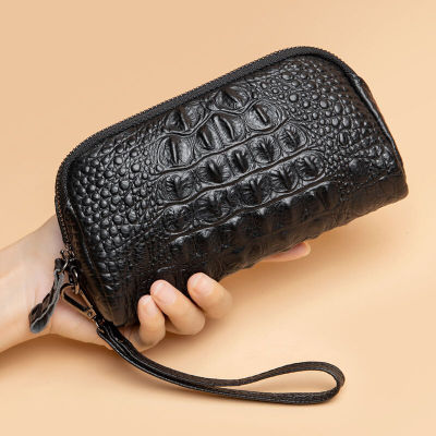 ZZOOI 3D Alligator women Wallet Genuine Leather Wrist bag Coin Purse Credit Card Holder Cowhide ladies Clutch wallet money bag black