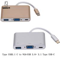 ตัวแปลง SANGYI ฮับ3 In 1 Type C ไปยัง HDMI VGA แท่นวางมือถือขยายแล็ปท็อป3 In 1 Type-C ปลั๊กแอนด์เพลย์ไปยังตัวแปลงวีจีเอ5 Gbps สำหรับเมาส์/โปรเจคเตอร์/มอนิเตอร์/HDTV