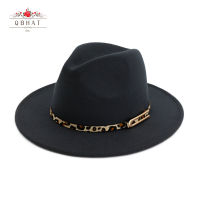 QBHAT ผู้หญิงปานามา Fedoras Trilby หมวกแนวโน้มขนสัตว์รู้สึกนักพนันหมวกปีกแบนแจ๊ส Fedora หมวกกับเสือดาวพิมพ์เข็มขัดหัวเข็มขัด