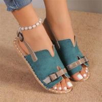 2023 New Square Med Heels Shoes Rome Genuine Leather Sandals Women Summer Buckle Solid Ladies Dress Shoes Shoes Sandals Women