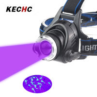 KECHc ไฟฉายคาดศีรษะเรืองแสง UV LED สีม่วง,ไฟฉายคาดศีรษะแบบหมุนได้จับหัวชาร์จซ้ำได้ไฟฉายแมงป่อง