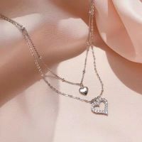 Fashion necklace สร้อยคอเงินแท้925 สร้อยคอ 2 ชั้น สร้อยคอแฟชั่น สร้อยคอผู้หญิง ประดับเพชร CZ สีเงิน (พร้อมกล่อง)