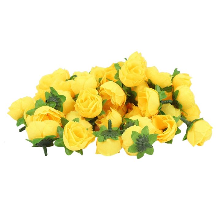yellow-fabric-silk-artificial-rose-flower-heads-for-decoration-pack-of-50pcs