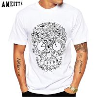 Skull Mounn Bike And Fixed Gear Print T-shirt New Summer Men Short Sleeve Vintage Bicycle Design Boy Tops White Casual Tees XS-6XL