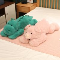 Kawaii Bear Plush Toys Pig/Crocodile/Husky Lying Stuffed Animal Plushie Pillow For Girls Cute Childrens Toys For Sleeping Toy