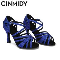 CINMIDY Blue Latin Dance Shoes Women Tango Rumba Ballroom Rhinestones Dance Shoesfor Women Red Wedding Shoes Waltz  Dance Heels