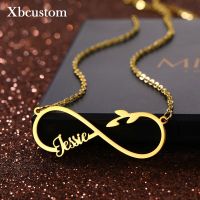 HotPersonalized จี้ชื่อสร้อยคอ Infinity ผู้หญิงผู้ชายทองสแตนเลสโซ่คู่ที่กำหนดเองป้ายหัวใจเครื่องประดับ Gift