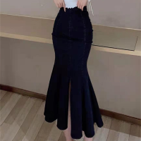 Ezgaga High Waist Mermaid Skirts Women Autumn New Fashion Vintage All-Match Wrap Hip Solid Split Sexy Bodycon Korean Jupe Femme