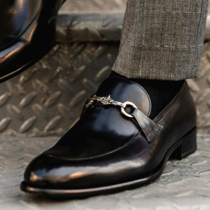 รองเท้าไม่มีส้นสีดำสำหรับผู้ชายโลหะตกแต่งระบายอากาศธุรกิจผู้ชายแต่งตัวรองเท้าจัดส่งฟรี-z-apatos-เด-vestir-hombre-ผู้ชายรองเท้า
