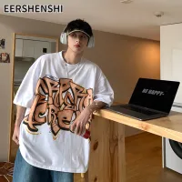 EERSHENSHI เสื้อยืดแขนครึ่งแขนของผู้ชาย,เสื้อยืดแขนขนาดใหญ่สั้นทรงหลวมเทรนด์ฮิปฮอปแนวฮิปฮอปอินเทรนด์อเนกประสงค์