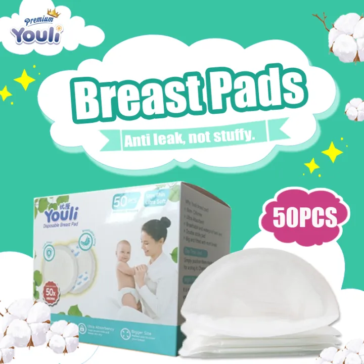 Youli Disposable Nursing Breast Pads 50 Pcs Cotton Maternal