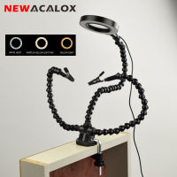 NEWACALOX Soldering Iron Holder PCB Clip Welding Repair Fixture Tool USB 3X LED Magnifier Soldering Flexible Arm Third Hand