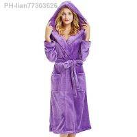 [COD]【Mga Bathrobe】เสื้อคลุมอาบน้ำ Uni Plush Fleece Hooded Bathrobe Lace Up Solid Soft Warmer Thermal Nightgown Sleepwear