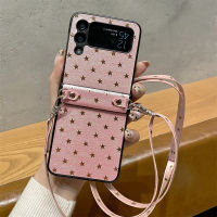 Stars PU Leather and PC Hard Cross Shoulder Strap Phone Case For Samsung Galaxy Z Flip 3 5G Fold 3 And 1 Cover Capa