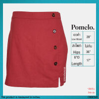USED Pomelo - Red Button Linen Skirt | กระโปรงสั้นสีแดง สีส้ม เอวต่ำ กระโปรงทรงเอ กระดุม ลินิน สีพื้น สายฝอ แท้ มือสอง