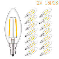 2W 4W 6W LED Filament Candle Light Bulb E12 E14 2700K Warm White C35 Clear Glass Dimmable Edison LED Chandelier Light Bulb 15PCS