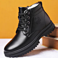 Genuine Leather Boots for Men, Waterproof Snow Boots, Warm Rubber Footwear, Natural Fur, Work Shoes, Winter, New