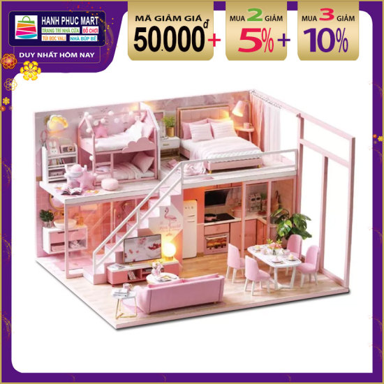 Girl doll house furniture toy diy miniature room diy wooden dollhouse l027 - ảnh sản phẩm 5