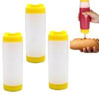 3pcs Catering Inverted Plastic Ketchup Restaurants Self Sealing For Condiment Syrup Sour Cream Home Kitchen Sauces Large Valve Refillable Tip 16oz Squeeze Bottle