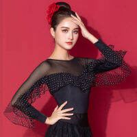 Ruffle Gauze Long Sleeve Modern Sexy Latin Dance Clothes Top for WomenFemale,Ballroom Tango Costumes Performance Wear YA0401