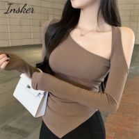 Insker- เสื้อยืดแขนยาว เปิดไหล่ รัดรูป เซ็กซี่ แฟชั่นฤดูใบไม้ผลิ สําหรับผู้หญิง V728