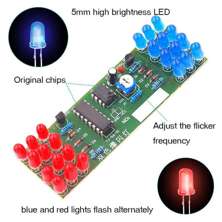 Meniup NE555 CD4017 IC LED DIY Lampu Elektronik Kit Merah Biru Dua