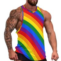 hot【DT】 LGBT Top Male Gay Flag Gym Pattern Sleeveless Vests 3XL 4XL 5XL