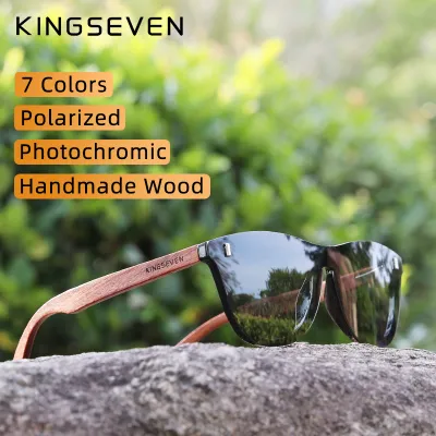 KINGSEVEN Photochromic Womens Glasses Natural Bubinga Wooden Sunglasses Men Polarized Sun Glasses Original Wood Oculos de sol