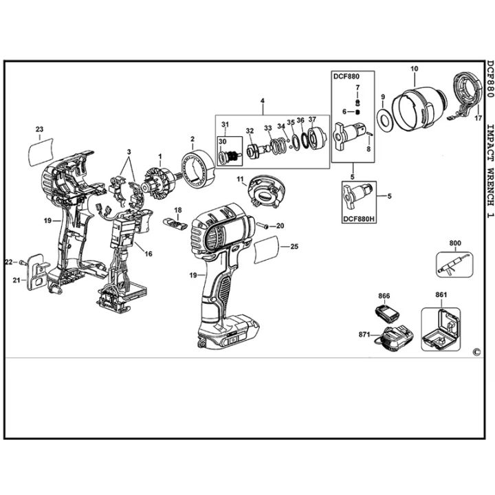 dewalt-ประแจชาร์จ-dcf880-18v-ประแจผลกระทบซ็อกเก็ตไฟฟ้าประแจชาร์จแบตเตอรี่ลิเธียมประแจผลกระทบไฟฟ้า