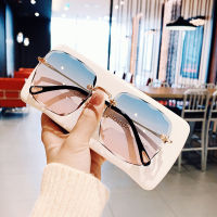 2021 Fashion Tea Gradient Oversize Rimless Square Sunglasses Women Ocean Water Cut Trimmed Lens Metal Curved Temples Glasses