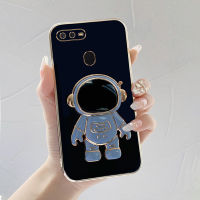 เคส Realme 2 Pro นักบินอวกาศขาตั้งแบบพับได้แฟชั่นสีทึบหรูหราชุบโครเมียมนุ่ม TPU เคสโทรศัพท์สแควร์คลุมทั้งหมดเคสป้องกันกล้อง