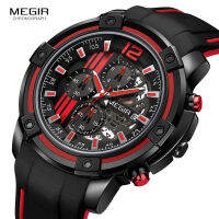 Megir Mens Sports Quartz Watches Army Military Chronograph Wristwatch for Man Luminous Relogios Masculino Clock 2097 Black Red