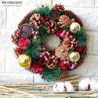 Xmas Rustic ประตูพวงหรีดคริสต์มาสธรรมชาติ Pinecones เครื่องประดับวันหยุดนาตาลพวงหรีดฤดูหนาวใหม่ปีใหม่ตกแต่งอุปกรณ์เสริม