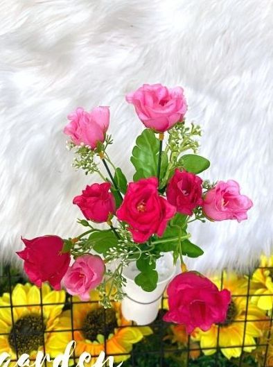 ดอกไม้ปลอม-25-บาท-bg131-กุหลาบทูโทนตูมเล็ก-5-ก้าน-ดอกไม้-ใบไม้-เกสรราคาถูก