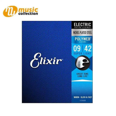 (ของแท้) Elixir® Polyweb สายกีตาร์ไฟฟ้า เบอร์ 9 แบบนิกเกิล (Super Light, .09 - .042) #12000