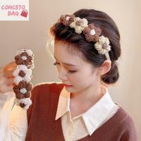 CONCETO สง่างามเรียบหรู สำหรับเด็กหญิง Headwear ถักนิตติ้ง ห่วงรัดผม ที่หนีบผม คลิปปลาฉลาม คลิปผมผู้หญิง ที่คาดผมขนสัตว์ ดอกไม้ทำด้วยผ้าขนสัตว์ เครื่องประดับผมเกาหลี